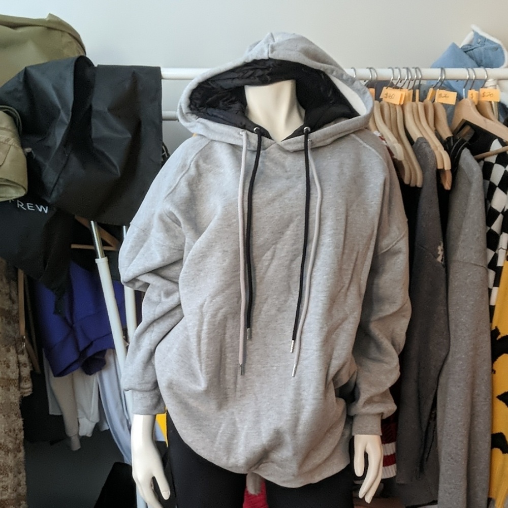 5/$100 Double Hooded Grey Fleece Sweatshirt